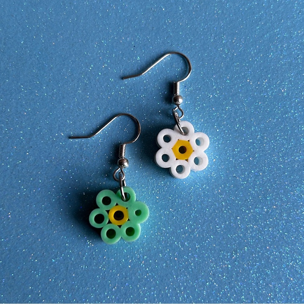 Handmade Daisy Flower Perler Bead Earrings